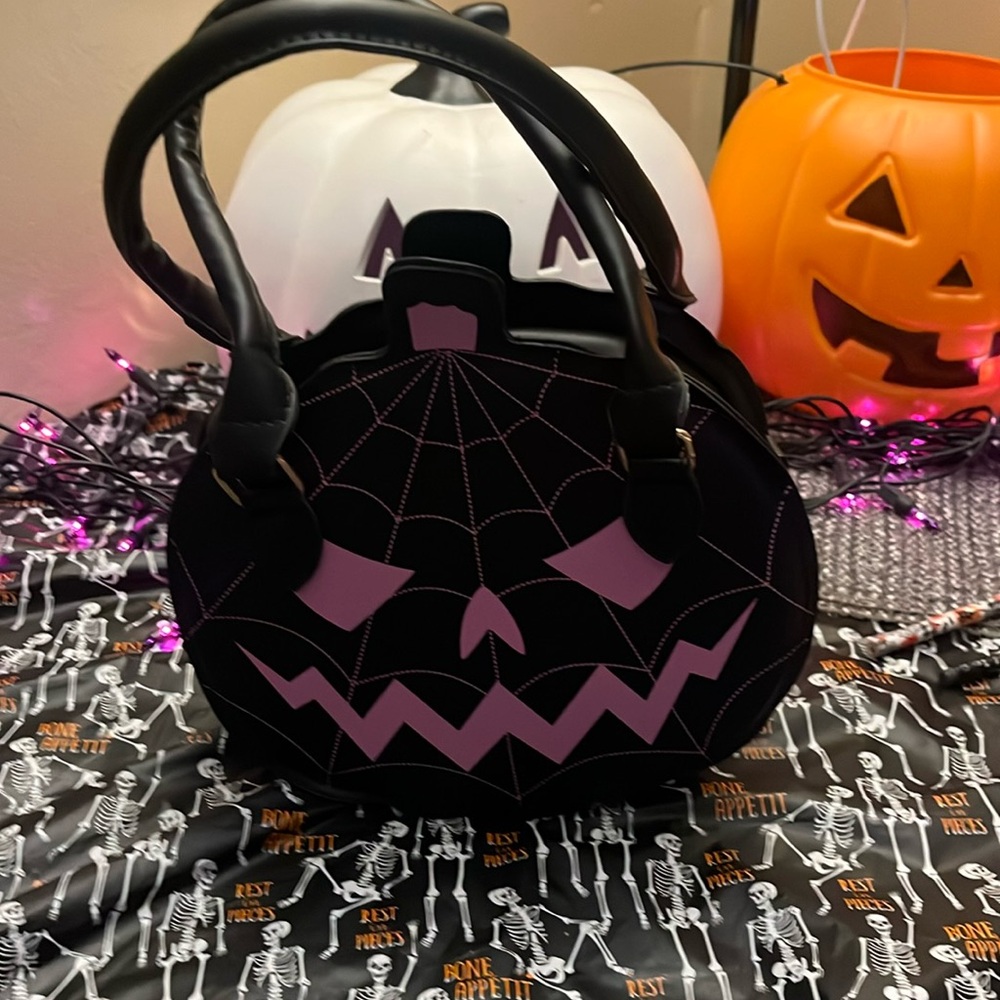 Purple black pumpkin purse